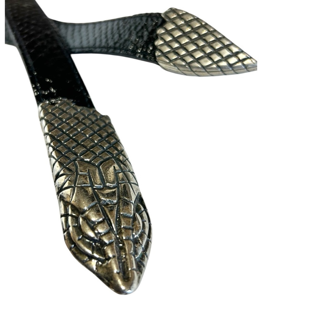 Avignon RARE Vintage Snake Belt Black Leather Silver Made in France M/L - Picture 11 of 13
